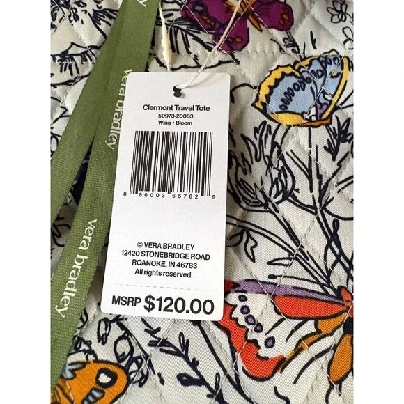 Vera Bradley Premium Cotton Clermont Travel Tote, Wing + Bloom-NWT